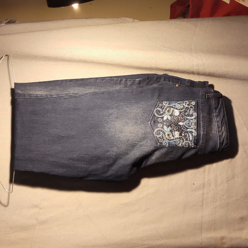 Jeans jeweled embroidered  on back pockets, blue jeans,